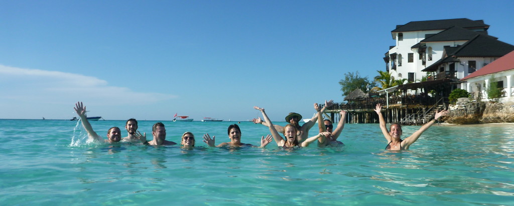 The group enjoying beach time