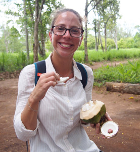 Eating a fresh coconut