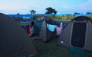 Using the tents as a washing line