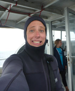 Pre-shark cage dive scared face