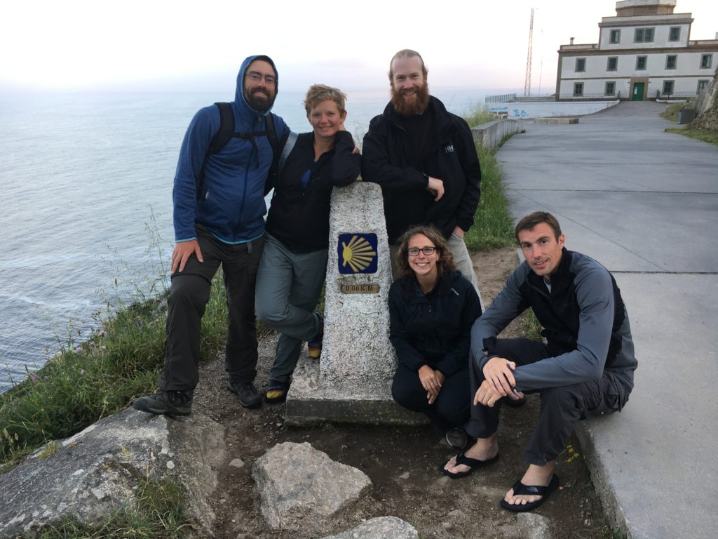 Our Camino Family at Kilometre Zero, the End of the World in Finisterre