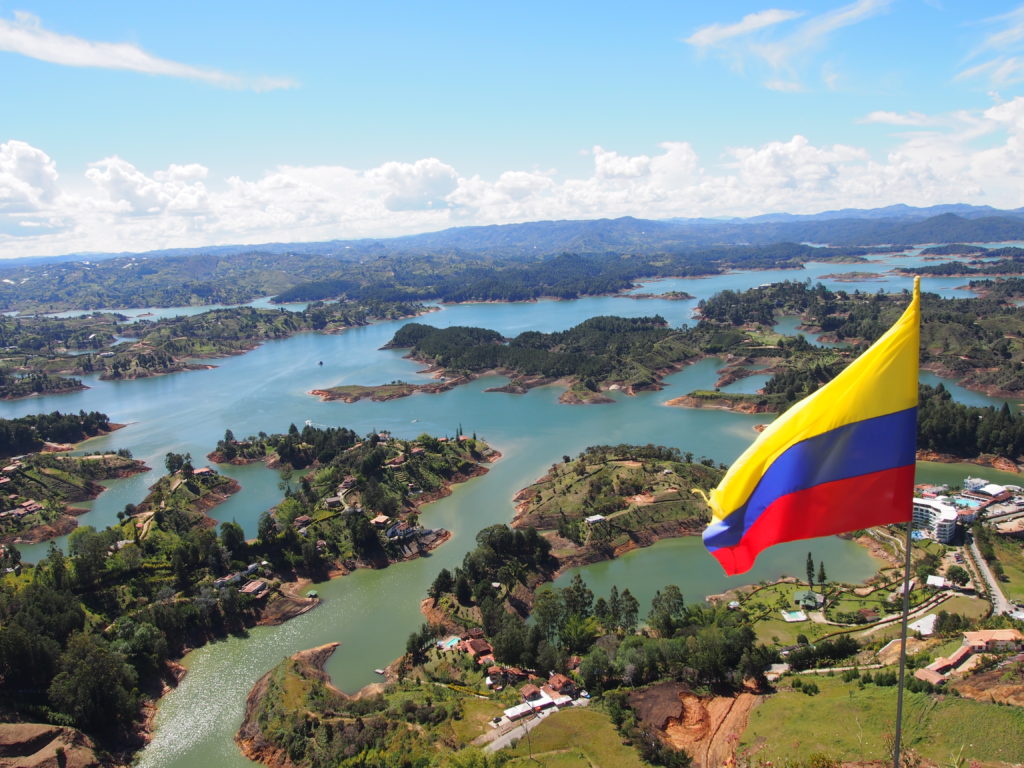 View of Guatape lake from Piedra El Peñol