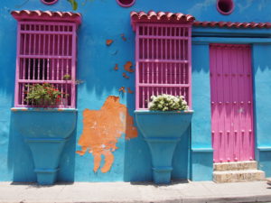 Amazing colours in the old spanish colonial buildings int the Old City of Cartagena