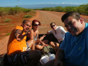 Riding in a pickup truck to Bahia de las Aguilas